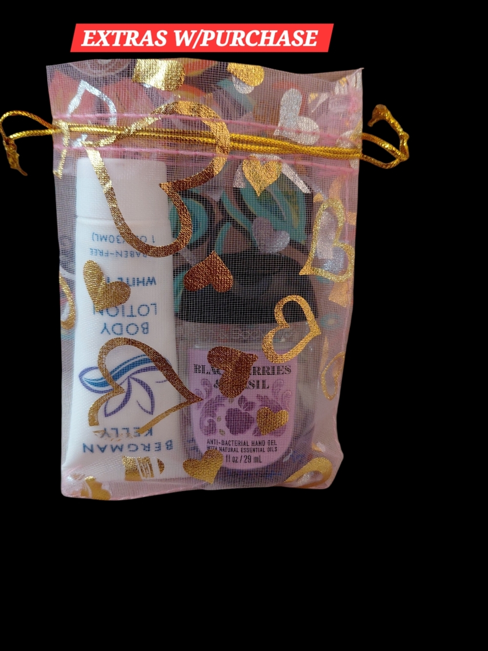 20ct. 4x4.72 Organza Gift Bags With Pink Mesh Gold Hearts         🦋LAST ONE